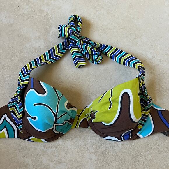Tommy Bahama Brown Blue Green Halter Bikini Top Size 32C - Picture 1 of 6